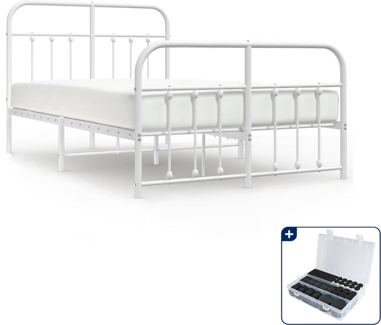vidaXL bedframe 120 x 200 cm - metaal - wit - Inclusief antikrasvilt 177-delig