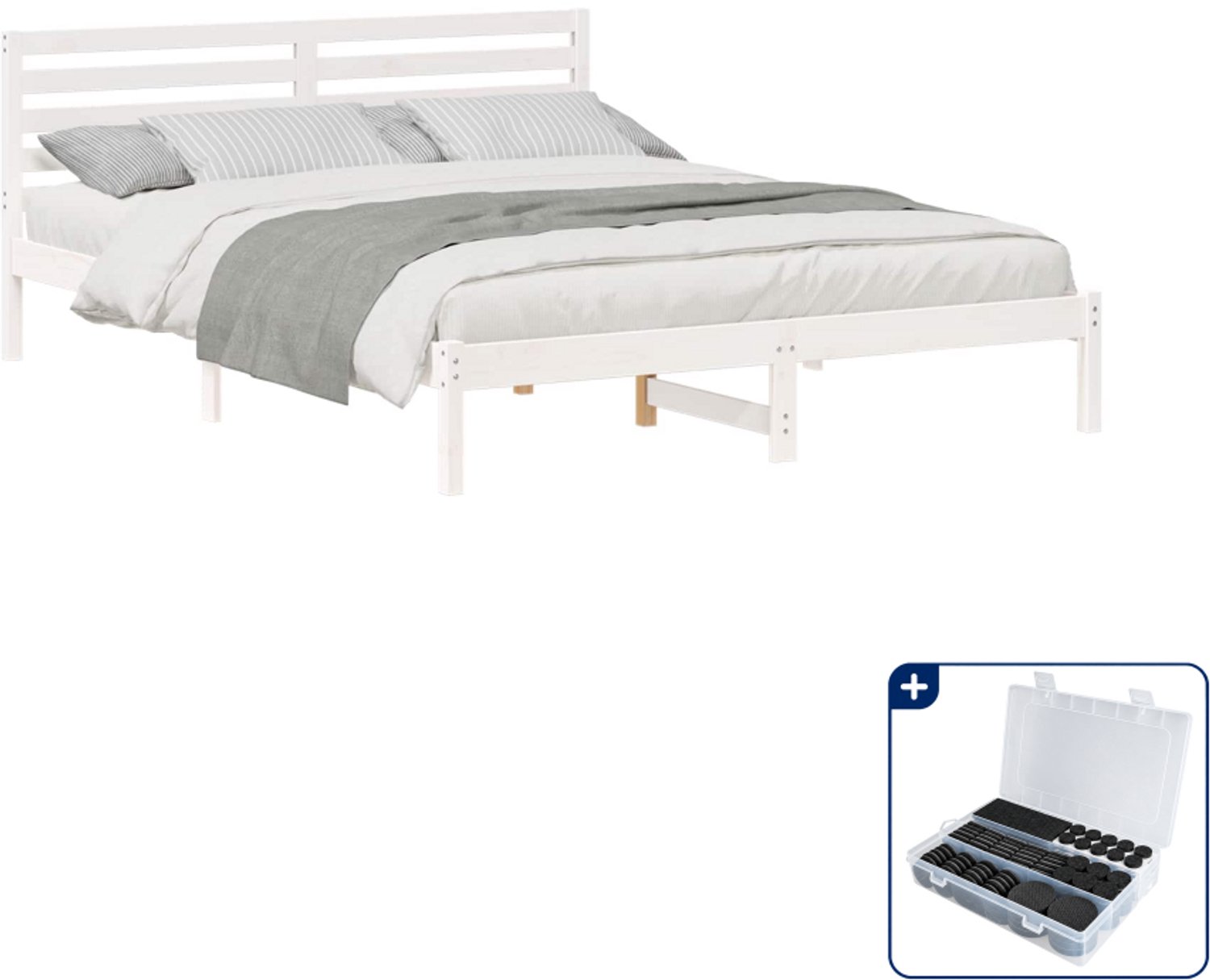 vidaXL bedframe met hoofdeinde - Queensize - 160 x 220 cm - wit - Inclusief antikrasvilt 177-delig