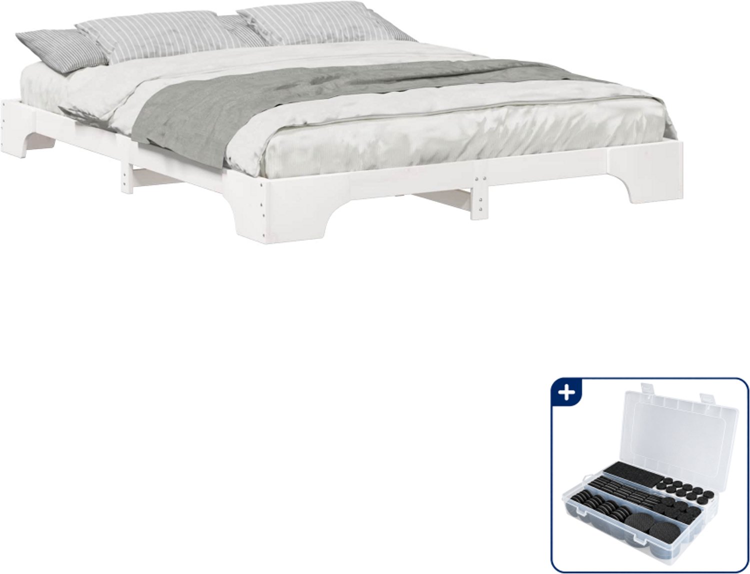 vidaXL bedframe - 200 x 220 cm - massief grenenhout - wit - Inclusief antikrasvilt 177-delig