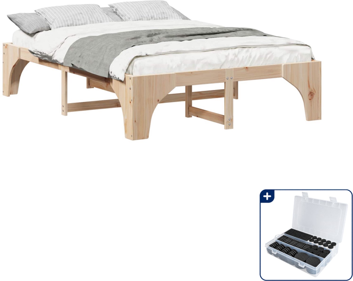 vidaXL bedframe - queensize - 160 x 200 cm - massief grenenhout - bruin - Inclusief antikrasvilt 177-delig
