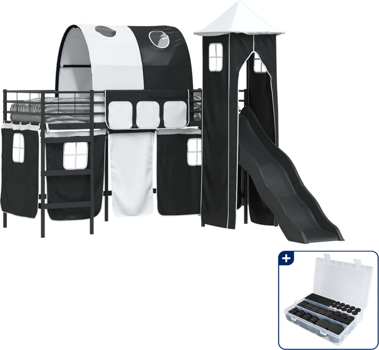 vidaXL stapelbed voor kinderen - 100 x 190 cm - metaal - zwart - Inclusief antikrasvilt 177-delig