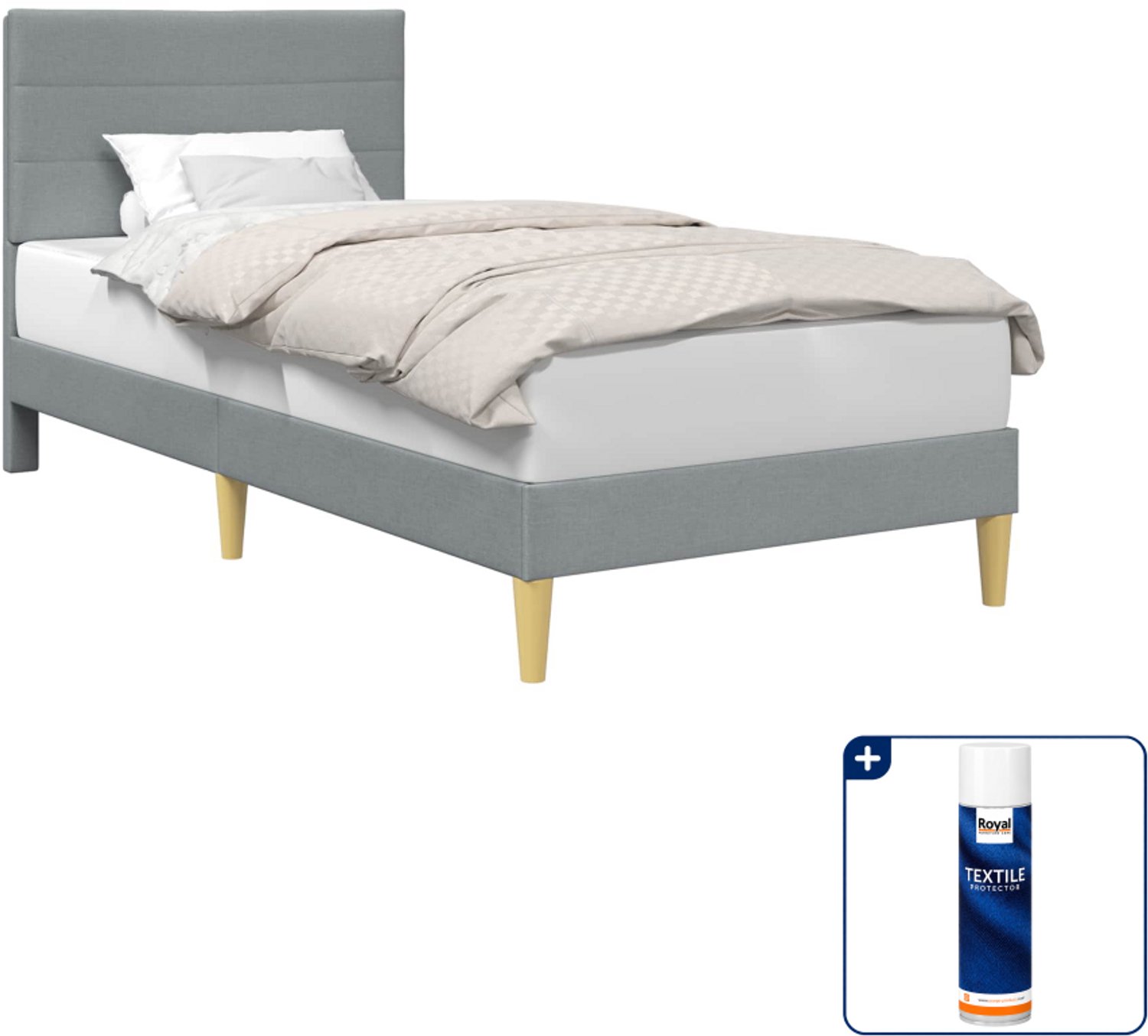 vidaXL bedframe met hoofdeinde - 90 x 190 cm - stof - lichtgrijs - Inclusief textielbeschermer 500 ml