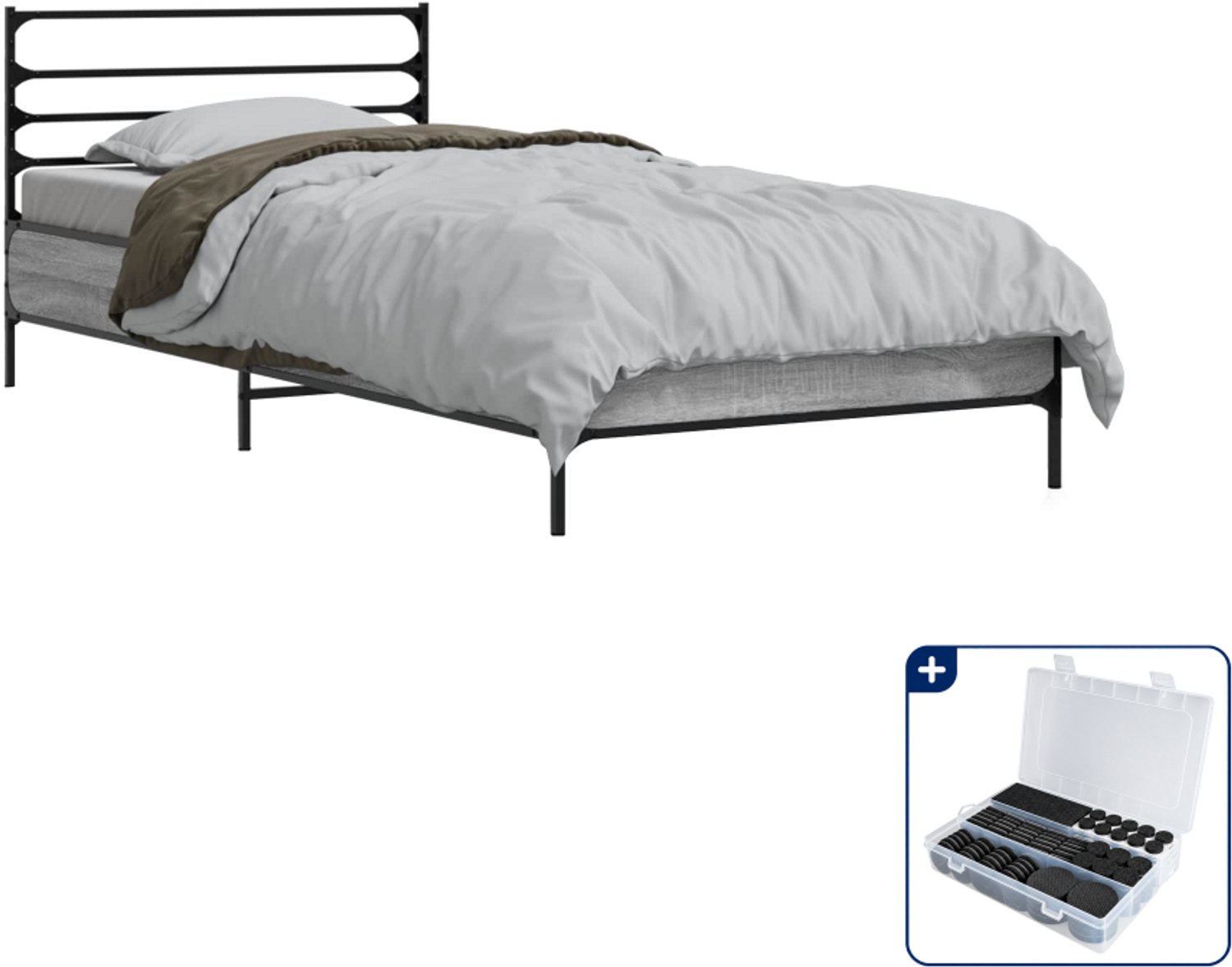vidaXL bedframe - 80 x 200 cm - bewerkt hout - grijs sonoma - Inclusief antikrasvilt 177-delig