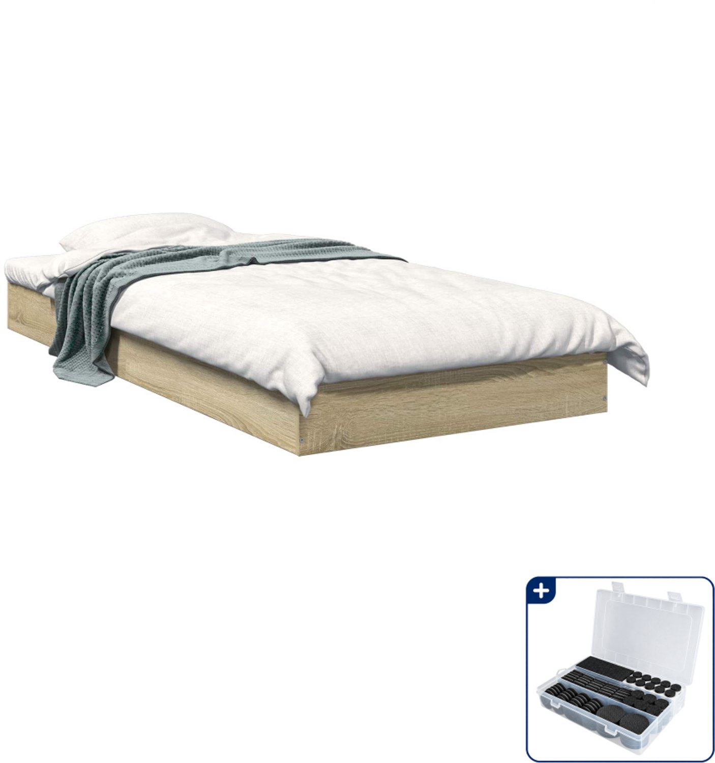 vidaXL bedframe - 80 x 200 cm - bewerkt hout - sonoma eiken - Inclusief antikrasvilt 177-delig Bruin