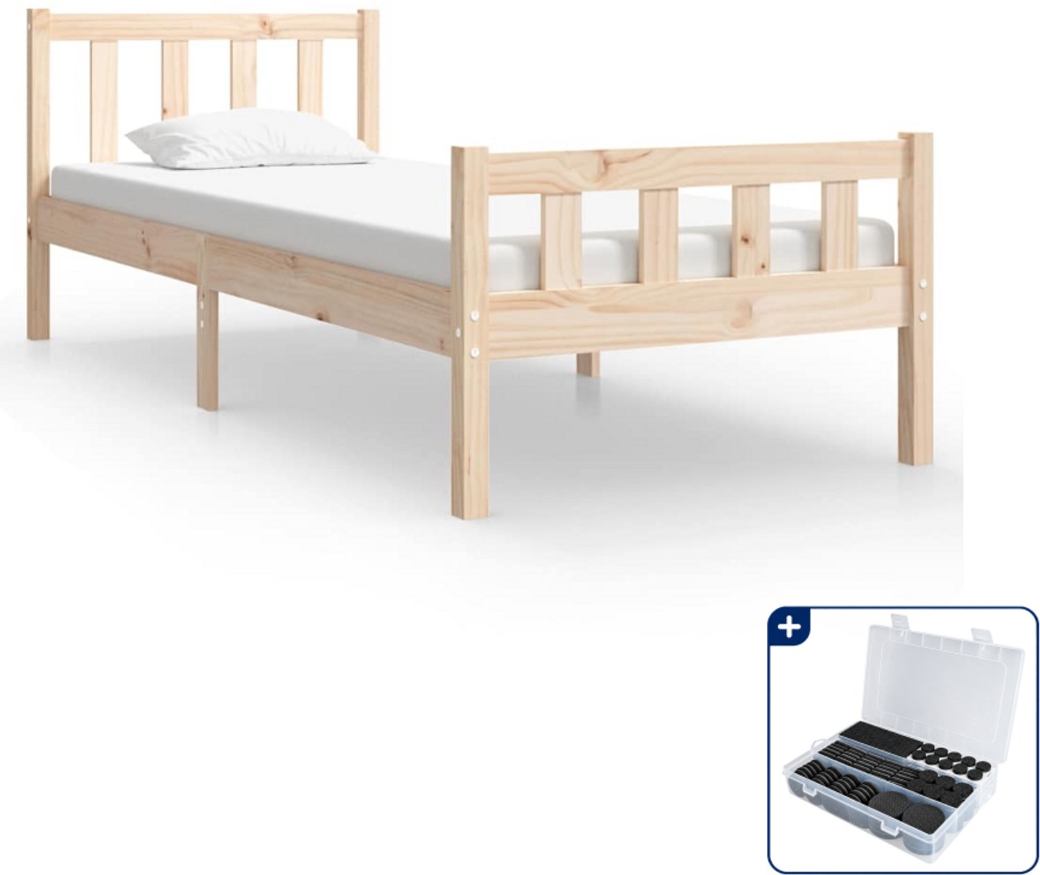 vidaXL bedframe 75 x 190 cm - massief grenenhout - Inclusief antikrasvilt 177-delig Bruin