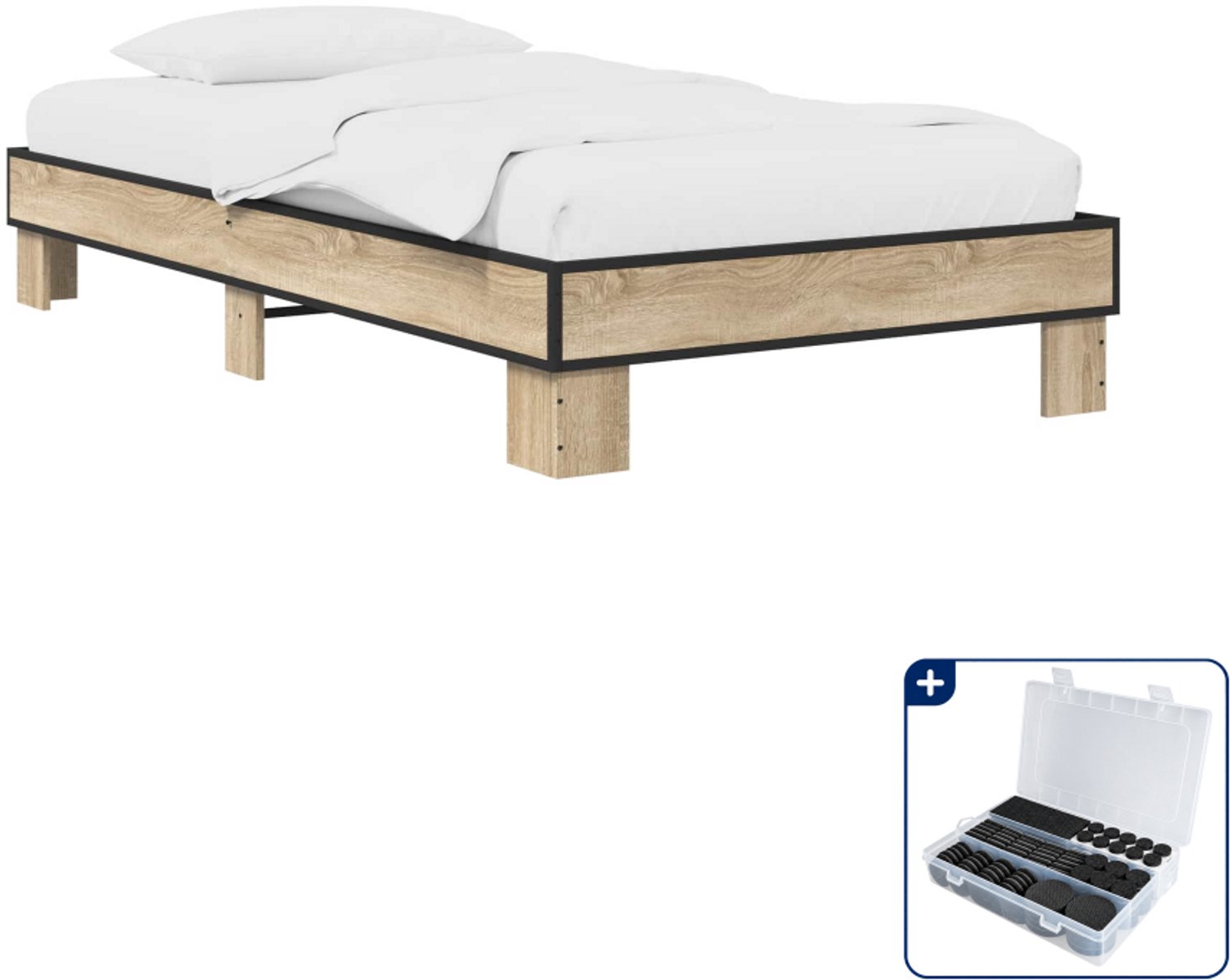 vidaXL Bedframe - 80 x 200 cm - bewerkt hout - sonoma eiken - Inclusief antikrasvilt 177-delig Bruin