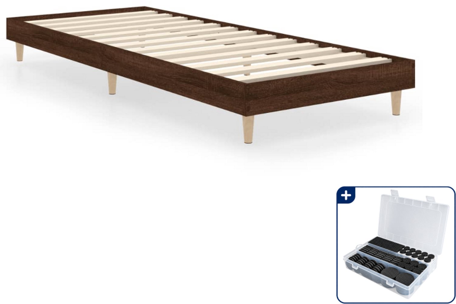 vidaXL bedframe - 75 x 190 cm - bewerkt hout - bruineiken - Inclusief antikrasvilt 177-delig