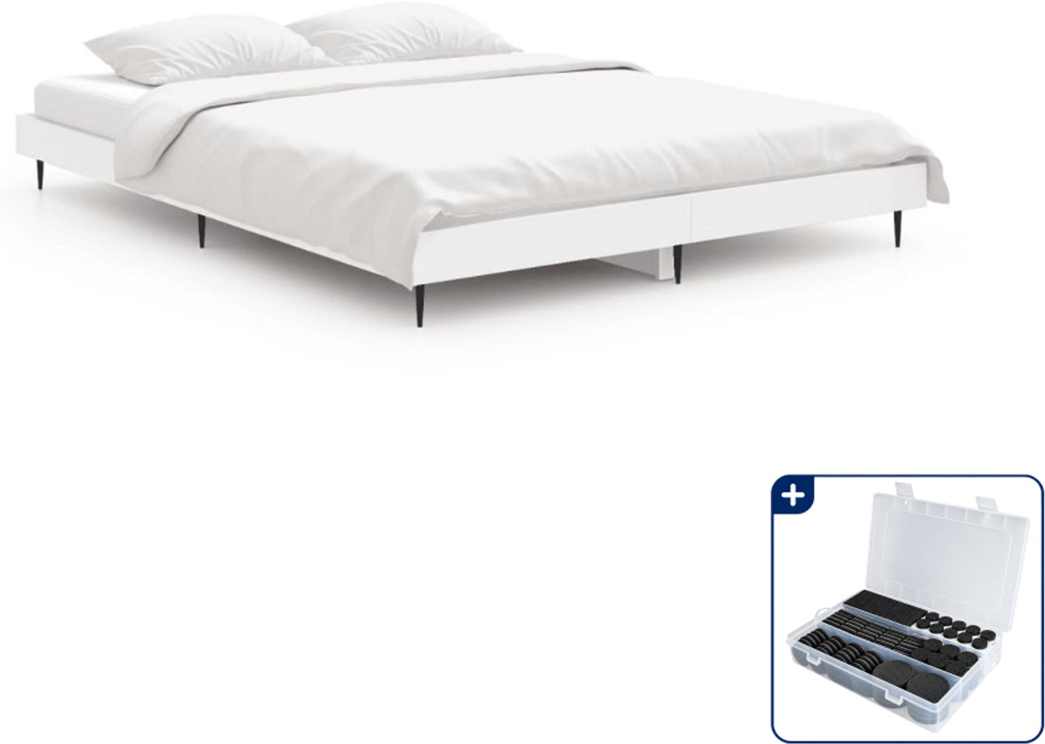 vidaXL led-bedframe - 140 x 190 cm - bewerkt hout - wit - Inclusief antikrasvilt 177-delig