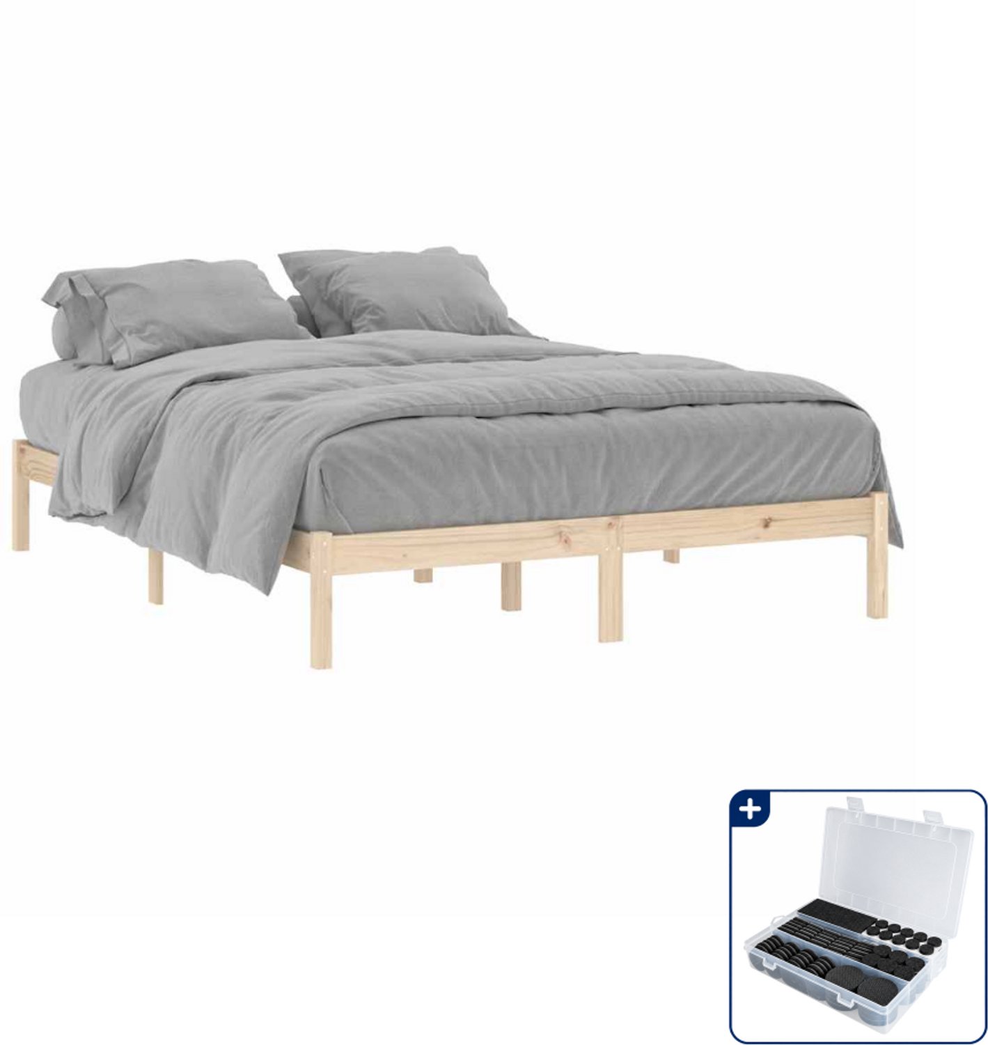 vidaXL bedframe - 152 x 203 cm - massief grenenhout - Inclusief antikrasvilt 177-delig Bruin