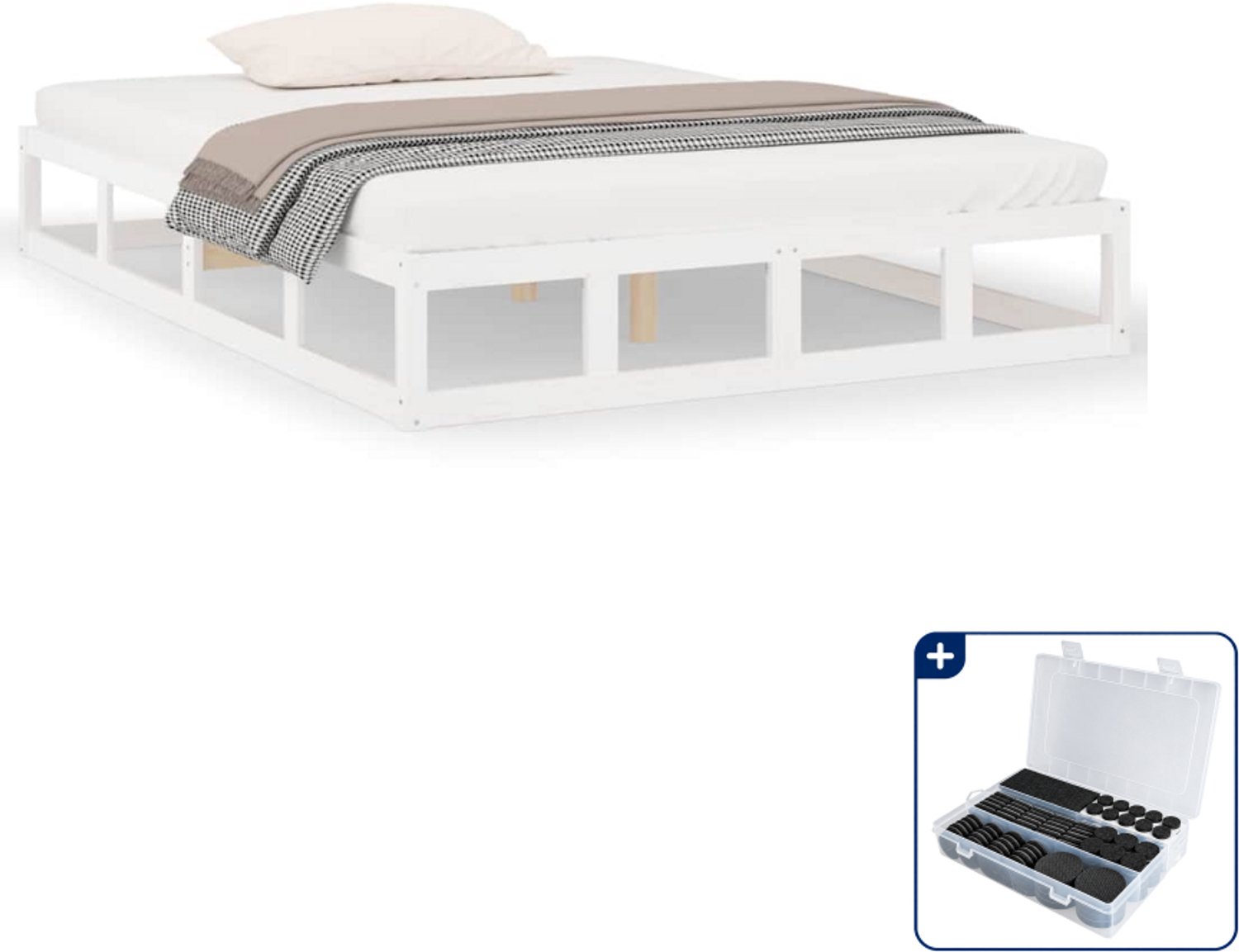 vidaXL Kingsize bedframe 180 x 200 cm - massief grenenhout - wit - Inclusief antikrasvilt 177-delig