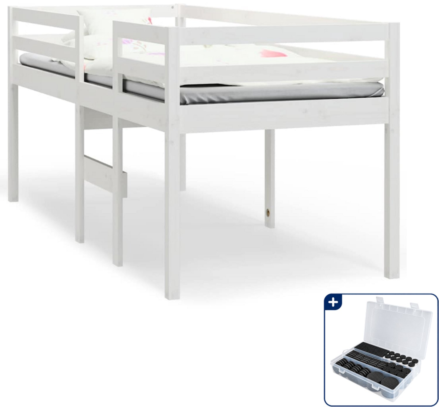 vidaXL hoogslaper - 90 x 200 cm - massief grenenhout - wit - Inclusief antikrasvilt 177-delig