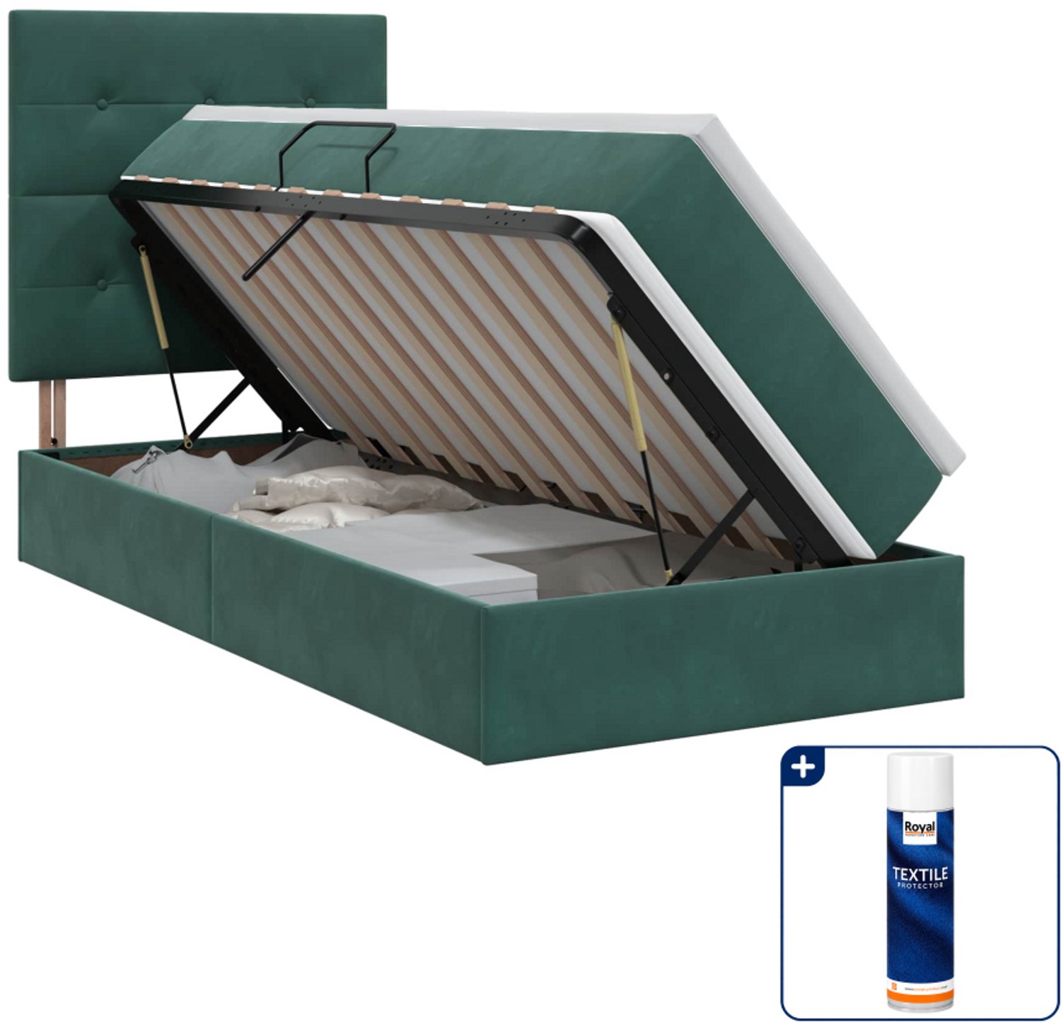 vidaXL Opbergbed met matras - 90 x 200 cm - fluweel - donkergroen - Inclusief textielbeschermer 500 ml
