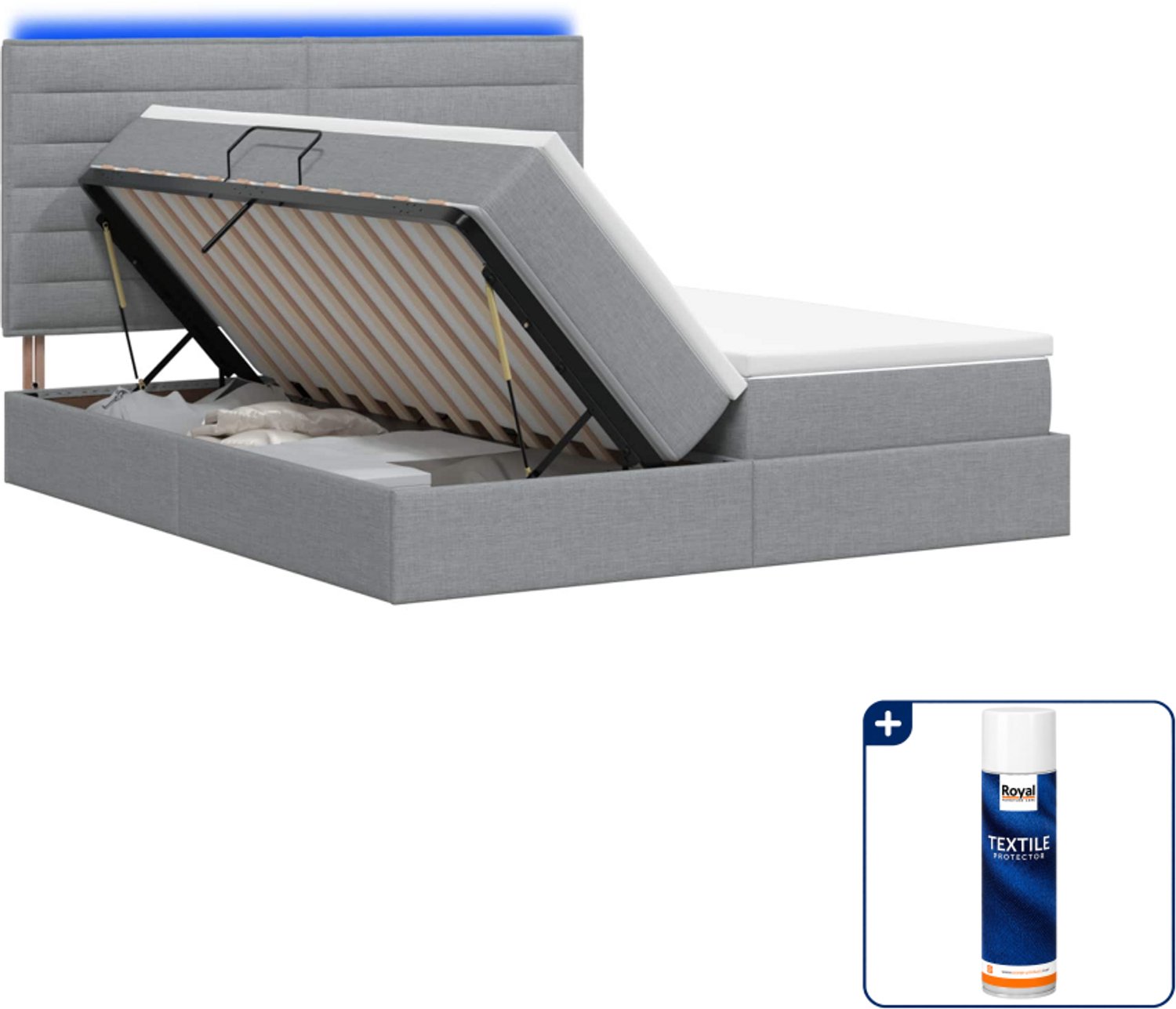 vidaXL led-opslagbed met matras - 200 x 200 cm - lichtgrijs - Inclusief textielbeschermer 500 ml