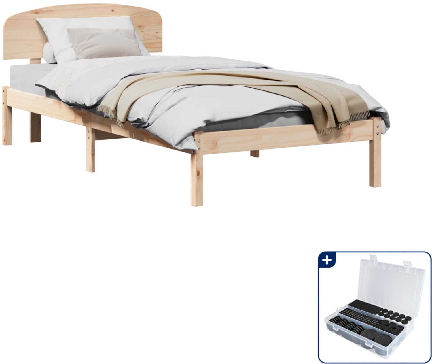 vidaXL bedframe met hoofdeinde - 90 x 200 cm - massief grenenhout - Inclusief antikrasvilt 177-delig Bruin