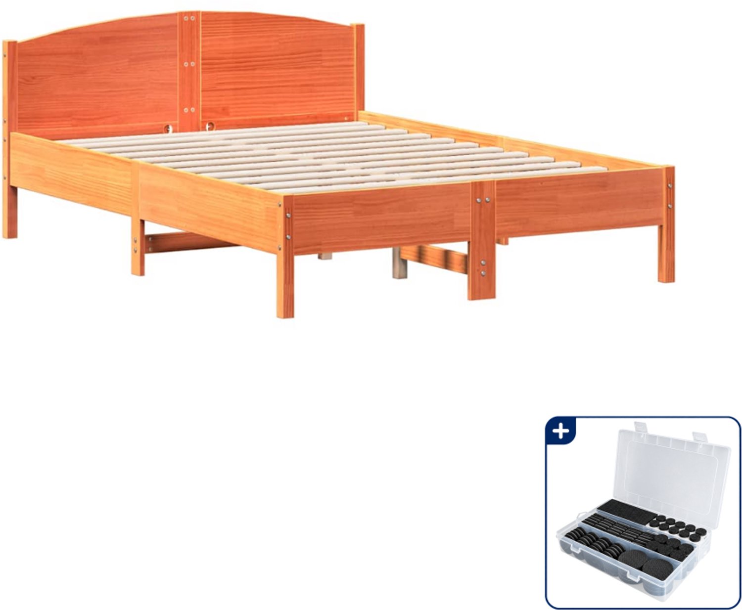 vidaXL bedframe - 135 x 190 cm - massief grenenhout - wasbruin - Inclusief antikrasvilt 177-delig