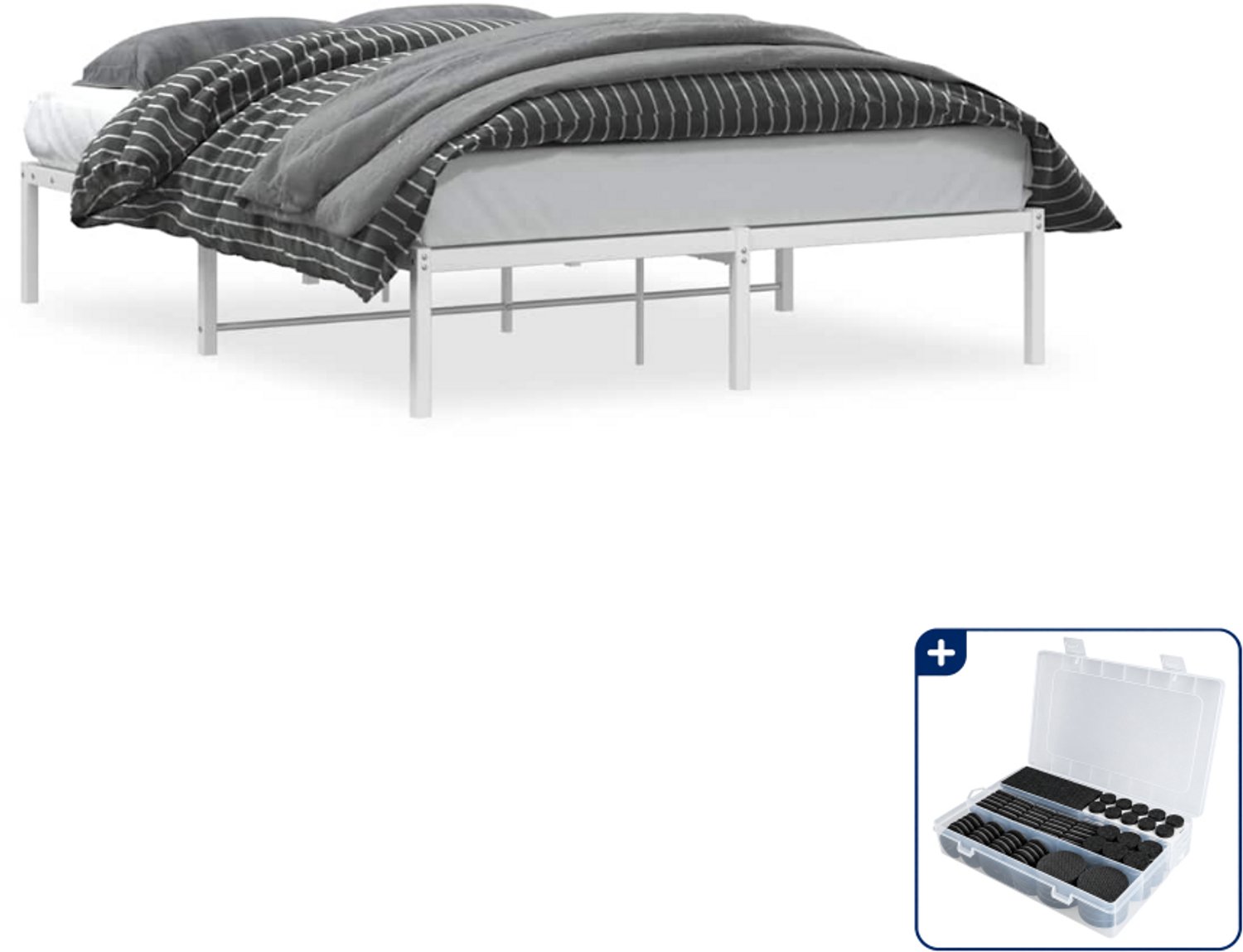 vidaXL bedframe 135 x 190 cm - staal - wit - Inclusief antikrasvilt 177-delig