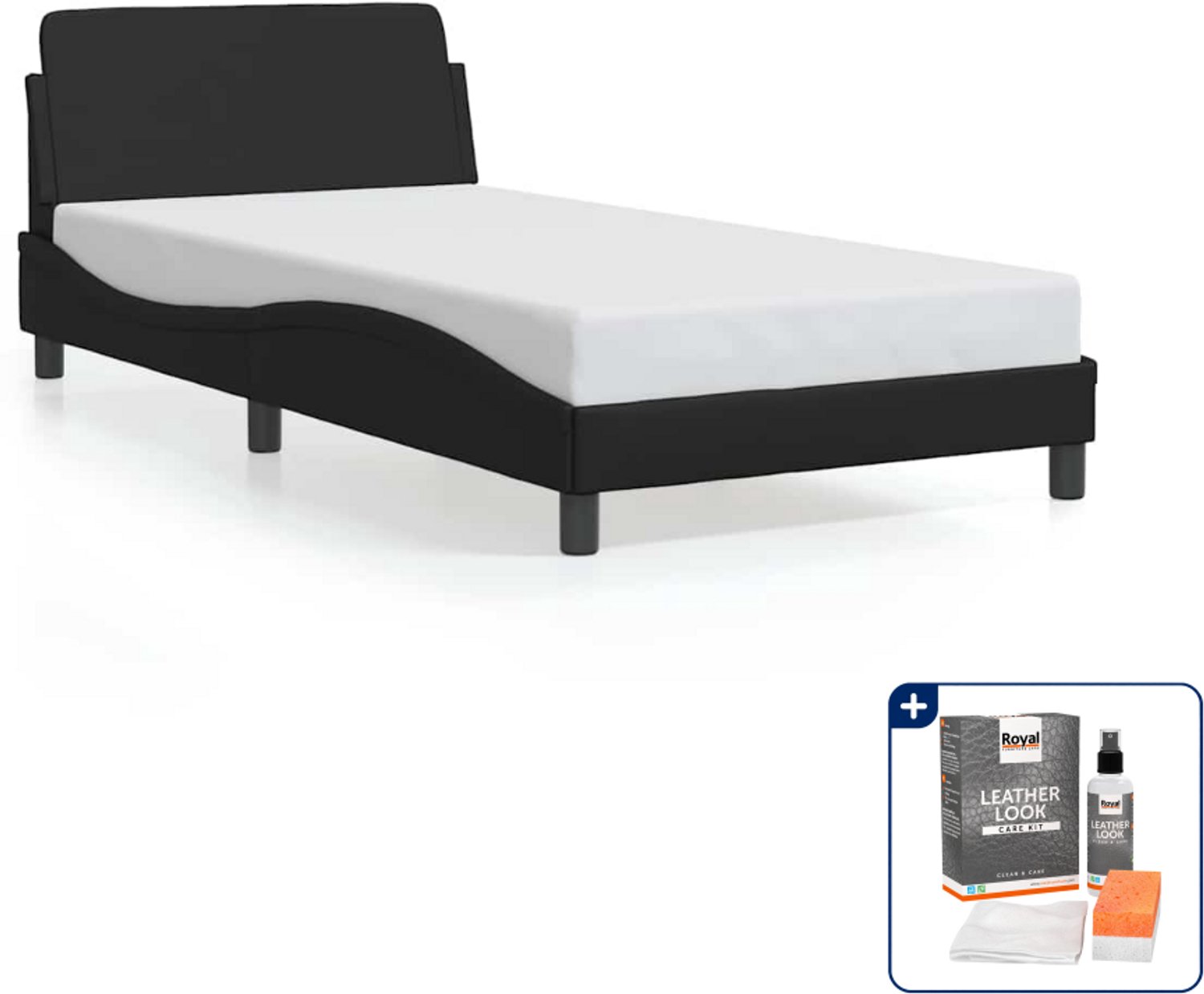 vidaXL Dover bedframe - 100 x 200 cm - kunstleer - zwart - Inclusief onderhoudsset voor kunstleer 150 ml