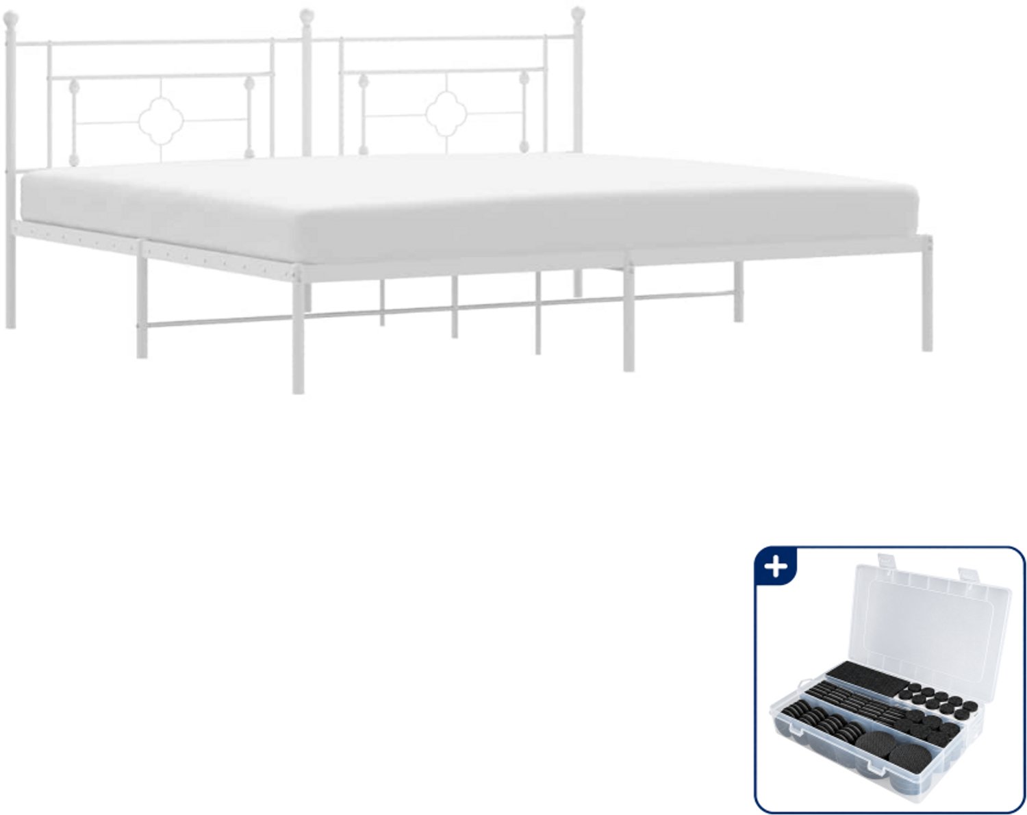 vidaXL Bedframe - 193 x 203 cm - metaal - wit - Inclusief antikrasvilt 177-delig