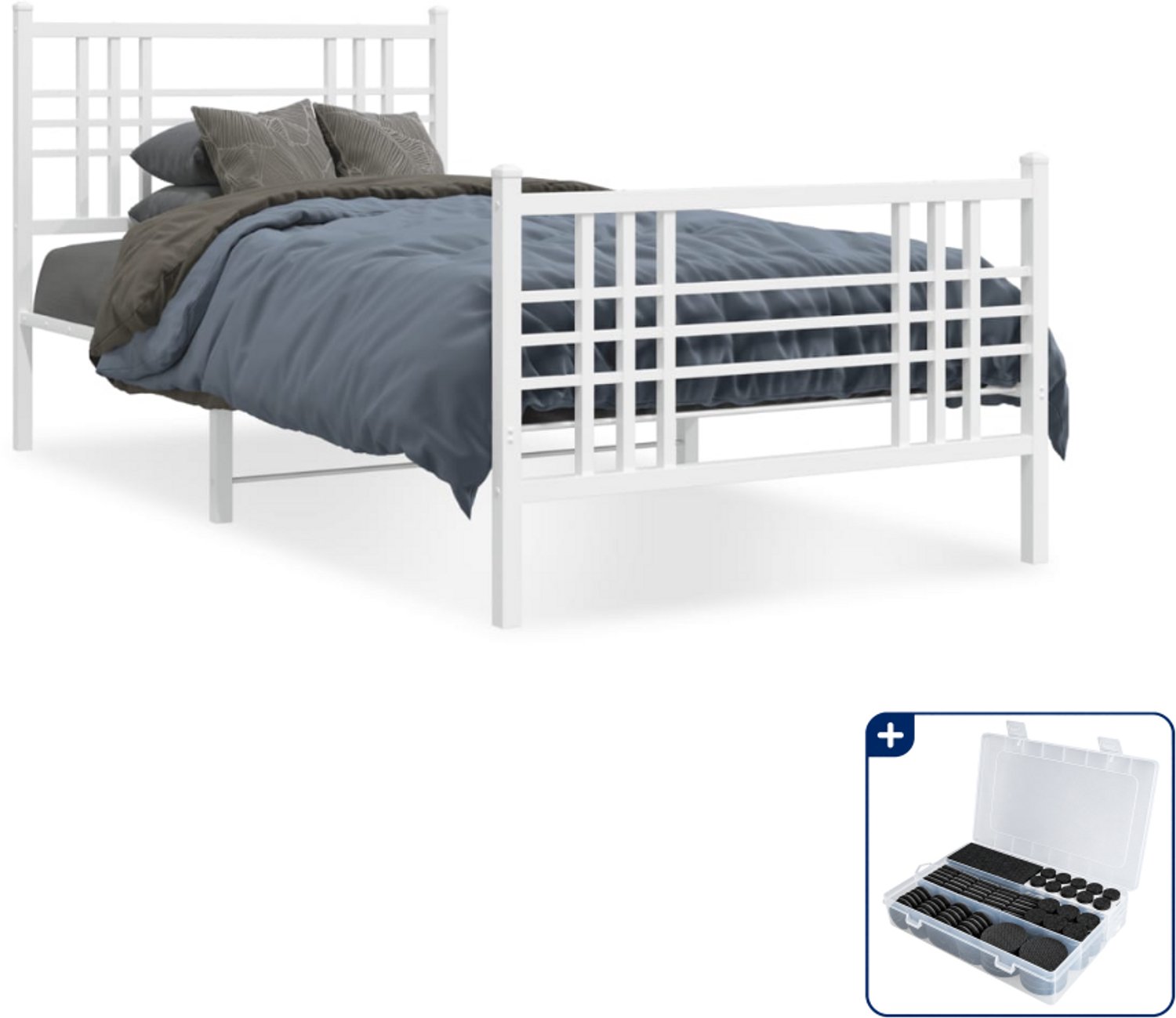 vidaXL Bedframe 90 x 190 cm - metaal - wit - Inclusief antikrasvilt 177-delig