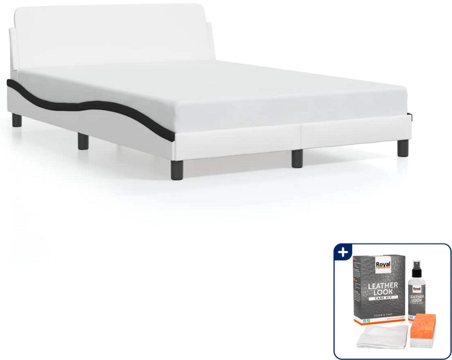vidaXL bedframe Dover 140 x 190 cm - kunstleer - wit en zwart - Inclusief onderhoudsset voor kunstleer 150 ml