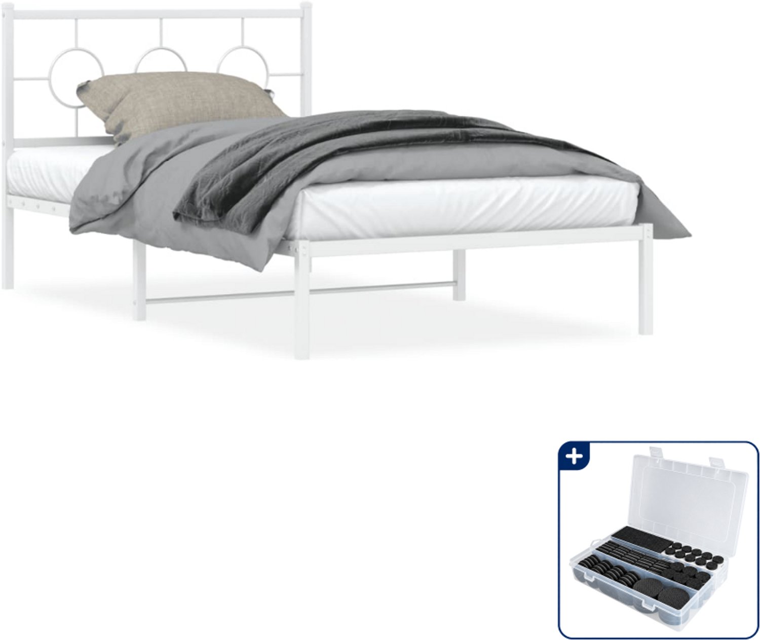 vidaXL bedframe - 107 x 203 cm - metaal - wit - Inclusief antikrasvilt 177-delig
