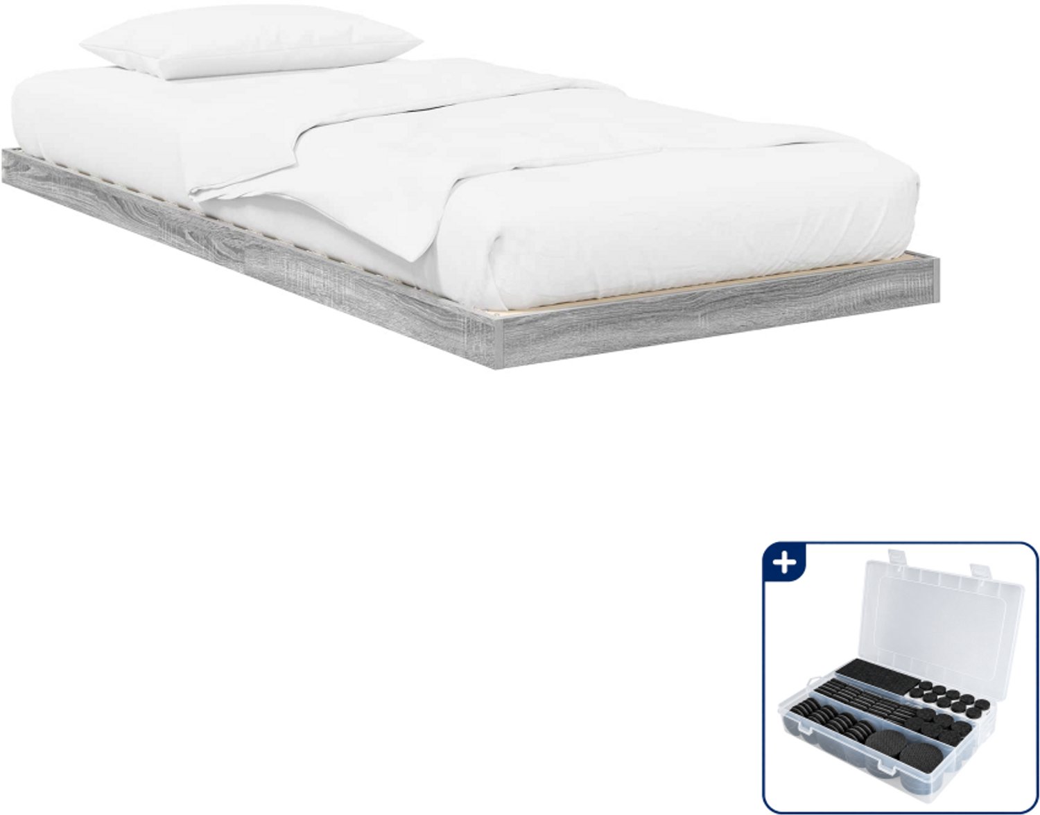 vidaXL vloerbedframe 100 x 200 cm - bewerkt hout - grijs sonoma - Inclusief antikrasvilt 177-delig