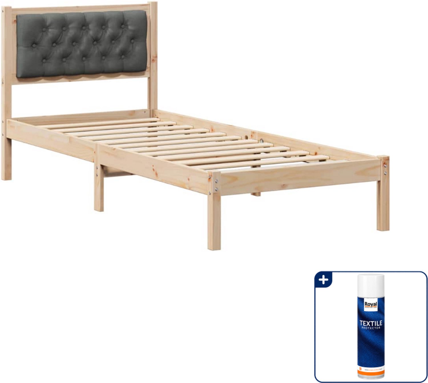 vidaXL bedframe - 90 x 200 cm - donkergrijs - Inclusief textielbeschermer 500 ml Bruin