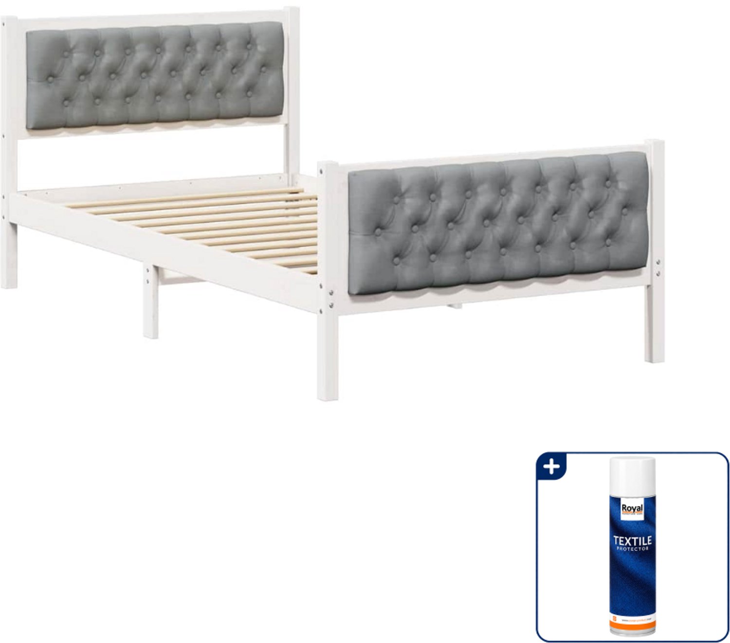 vidaXL Bedframe - 100 x 200 cm - massief grenenhout - lichtgrijs - Inclusief textielbeschermer 500 ml Wit