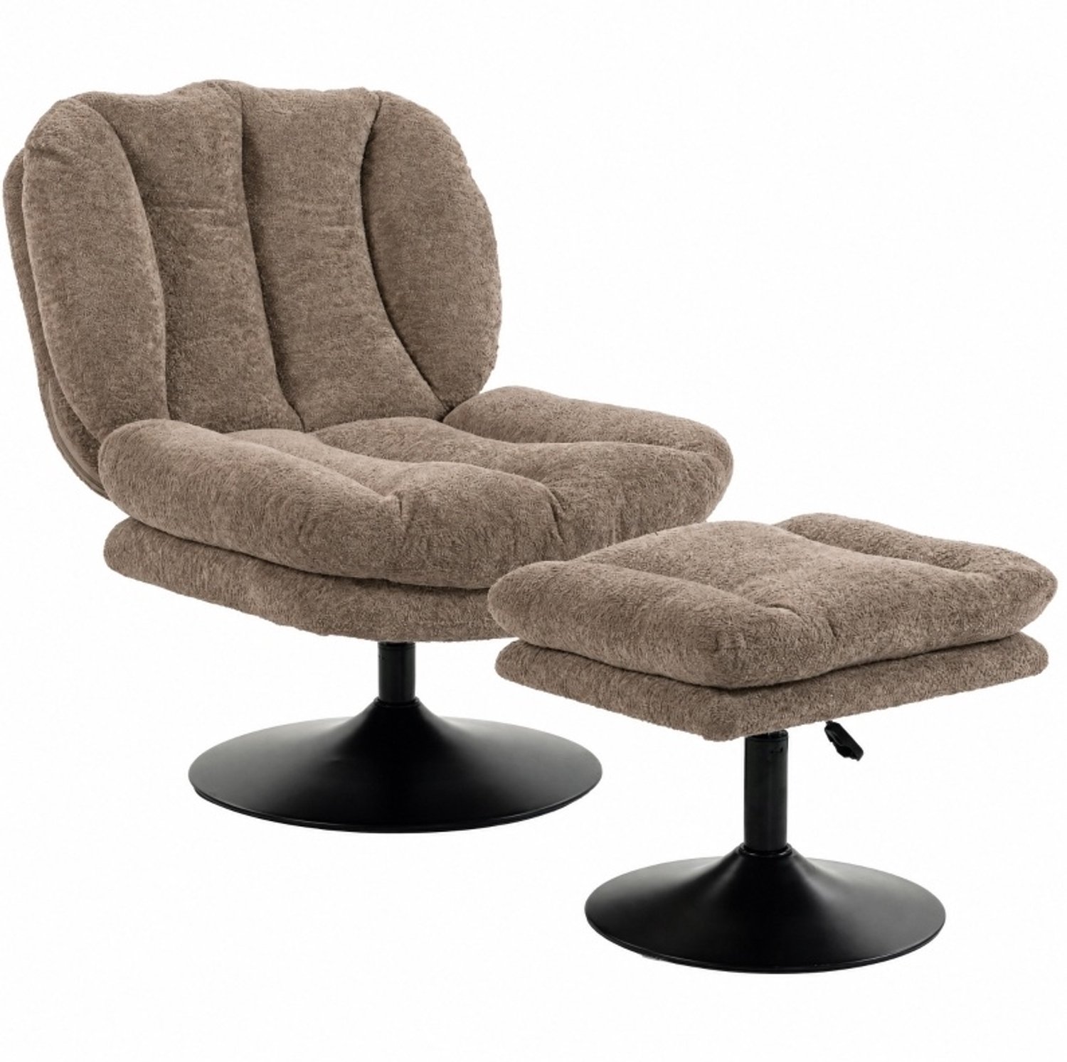 STILVORA Fauteuil met Hocker - 360 Graden Draaibaar - Verstelbare Voetensteun - Voor Woonkamer en Slaapkamer - Fluweel - Bruin