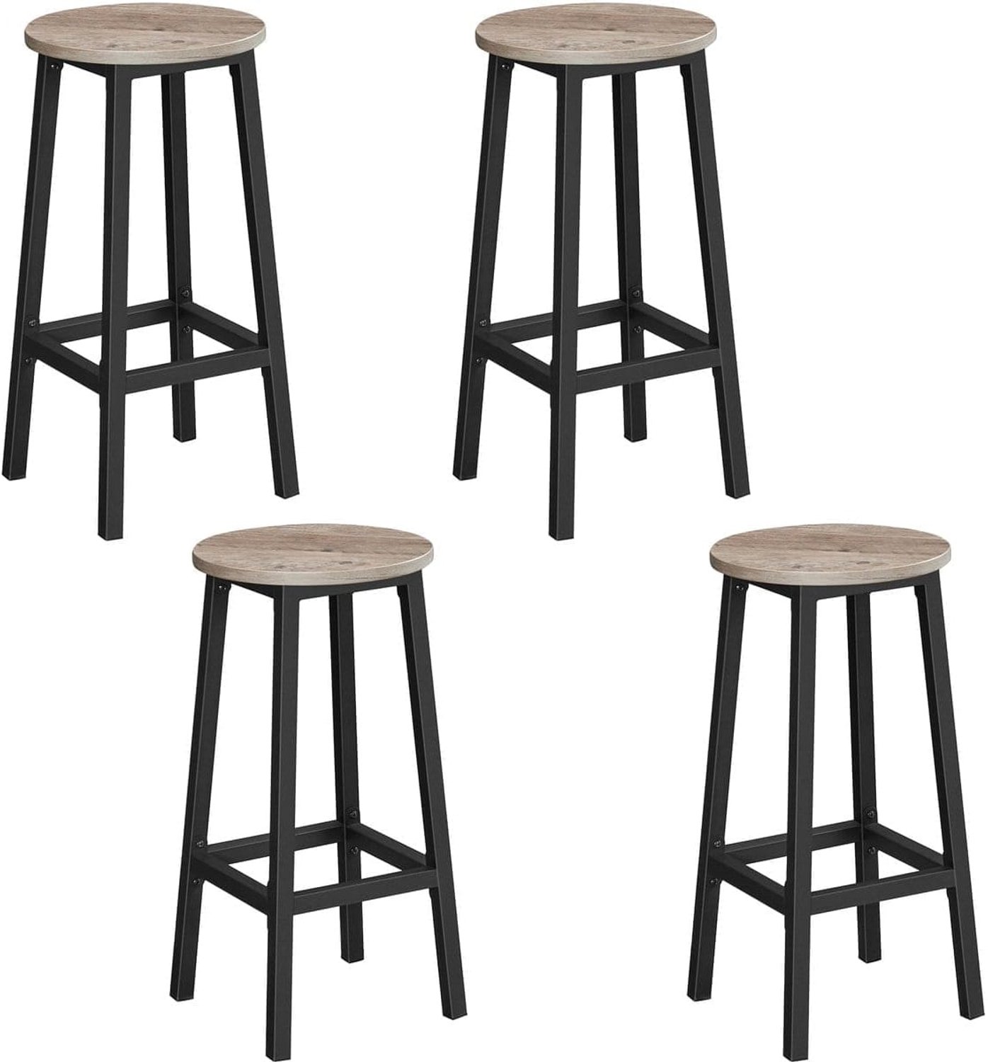 Klarven Barkrukken Set van 2 - Metalen Barkrukken - Barkrukken Hout - Barkrukken Zwart - Voetsteun, Stevig Statisch Frame - Voor Keuken en Eetkamer Greige gemêleerd-zwart