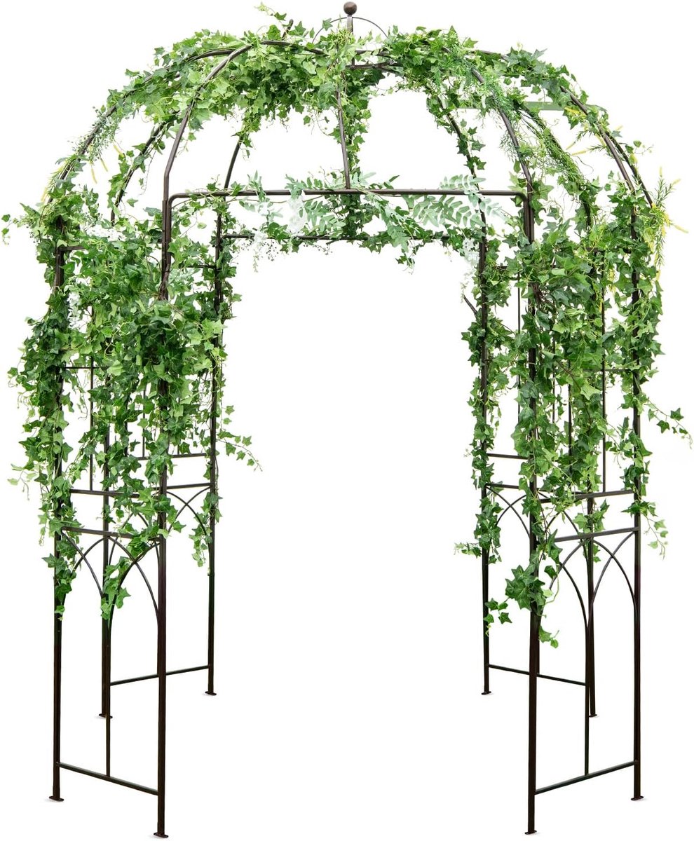 COSTWAY Rozenboog Metaal, Tuinboog met Bodenankers & Haken, Poortboog Tuin Rond, Rozenrooster Klimsteun, Tuinpaviljoen Rozenpaviljoen, Klimrek voor Klimplanten Bruiloft Feest, 211x211x256cm