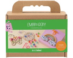 Creativ Company borduurwerk knutselset voor kinderen - vlinder, schelp en regenboog.
