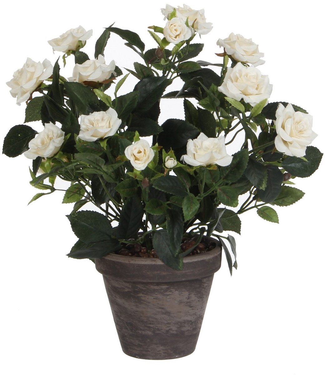 Mica Decorations Rozenstruik Kunstplant in Bloempot Stan - H33 x Ø25 cm - Wit