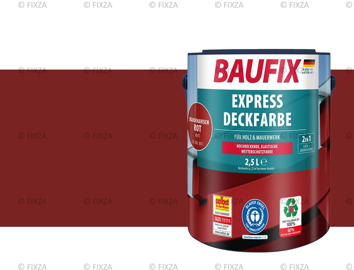 BAUFIX Express Universele Lakverf – Scandinavisch Rood – Mat – Hout, Steen & Beton – Sneldrogend en Weerbestendig – 2,5L