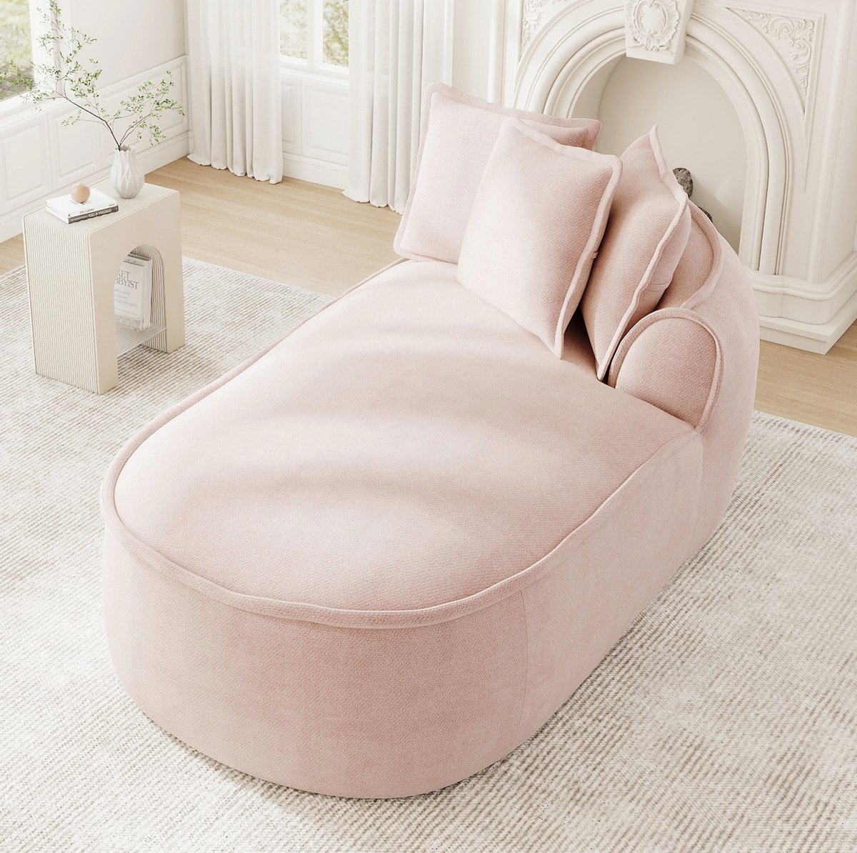 REDOM - Chaise longue - 1-zits - Rechterarmleuning - Modulair ontwerp - Uitklapbare slaapbank - Chenille bekleding - Roze - 164 x 92 x 67 cm