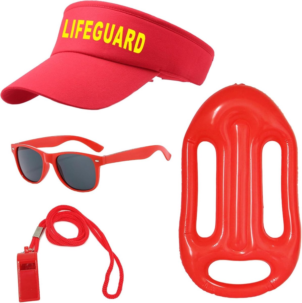 4-delige Redder Kostuum Accessoires voor Strand, Inclusief Verstelbare Hoed, Fluit en Zonnebril, Ideaal voor Volwassenen en Kinderen bij Fancy Dress Feesten