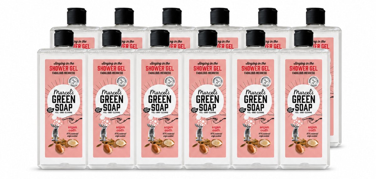 12 x Marcel's Green Soap - Douchegel - Argan & Oudh - Verzorgend & zacht - 300 ml - Voordeelverpakking - 12 stuks