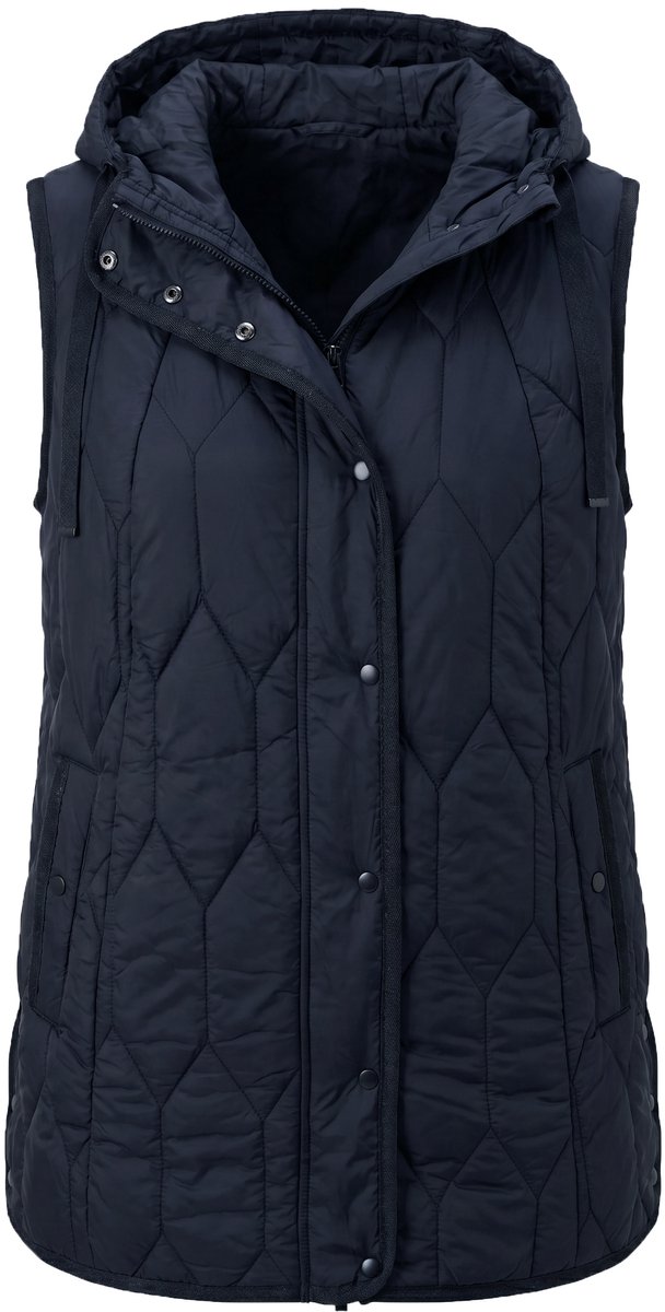 Ulla Popken - Dames - HYPRAR doorgestikte bodywarmer waterafstotend capuchon - Zwart - Maat 42+
