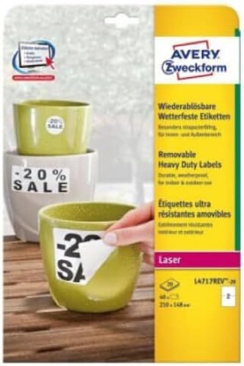 Elzusha - Weerbestendige Verwijderbare Labels 210x148mm, Pack van 20 Vellen
