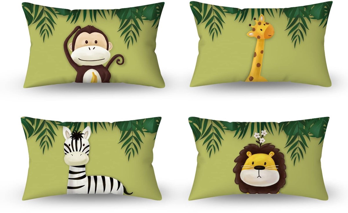 Elzusha - Kussenslopen - Cartoon Dieren - 30x50 cm - Set van 4