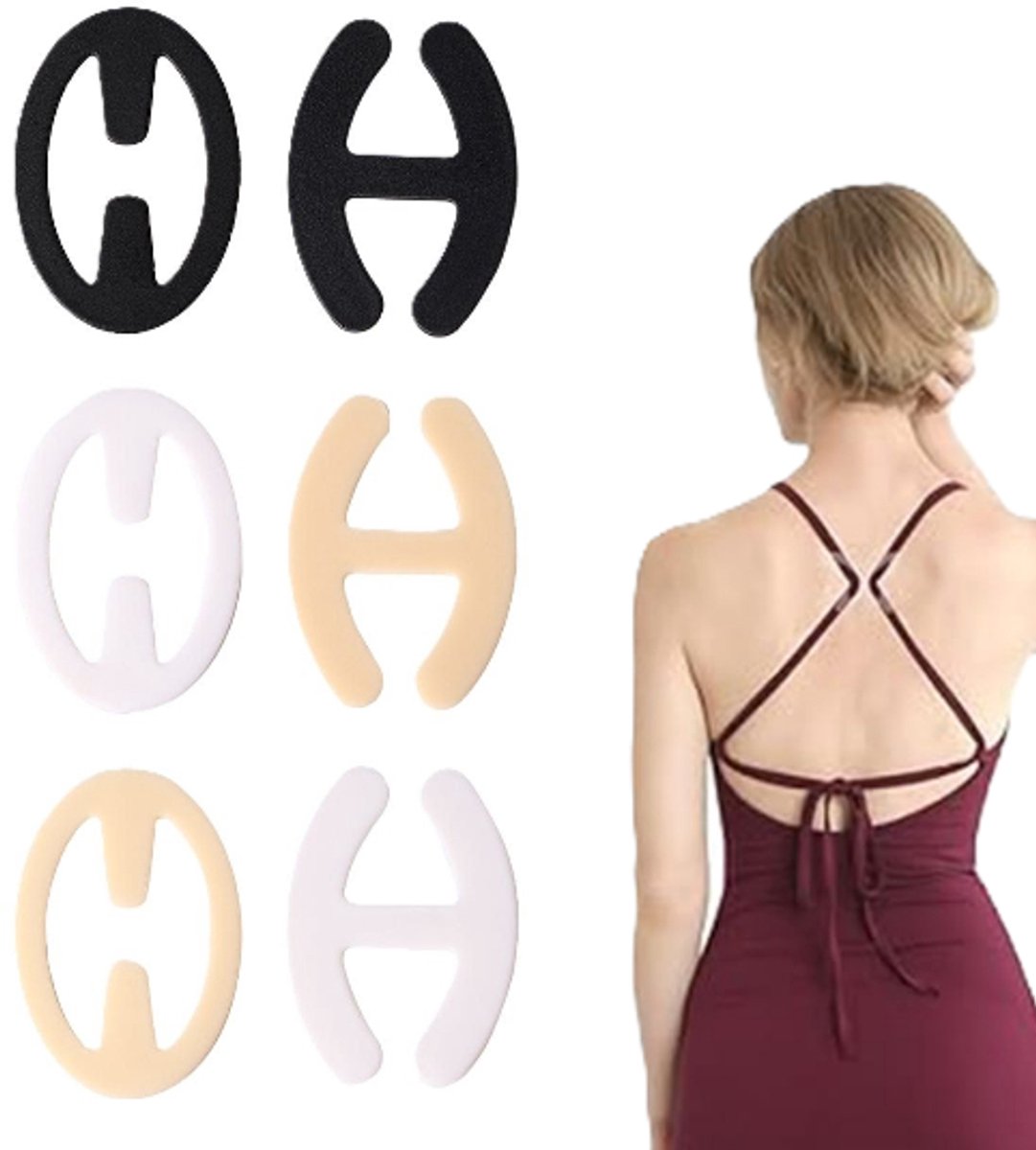 6 Stuks BH Clips - Onzichtbare Beha Gesp - BH Clip Achterkant – BH Bandjes Tegen Afzakkende - BH accessoire - 2 Varianten – Wit/ Beige/Zwart – LOUZIR