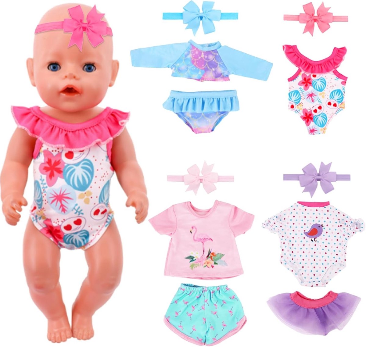 Zomeroutfits voor Poppen met 4 Bijpassende Vlinder Haarbanden - Speelgoed voor Kinderen