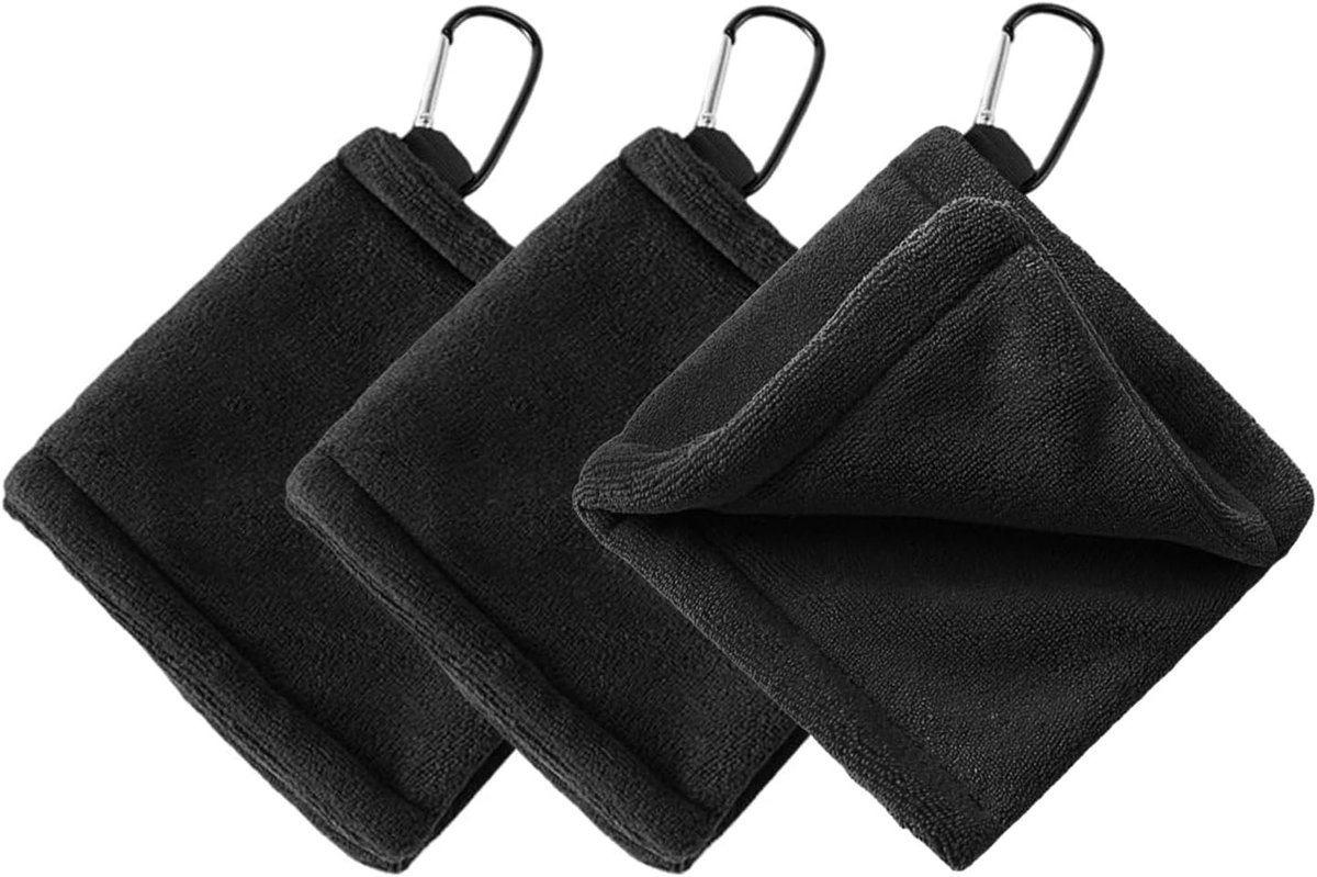 Set van 3 Microvezel Golfdoeken, Schoonmaakdoeken voor Golf, Golfaccessoires en Racingaccessoires in Zwart