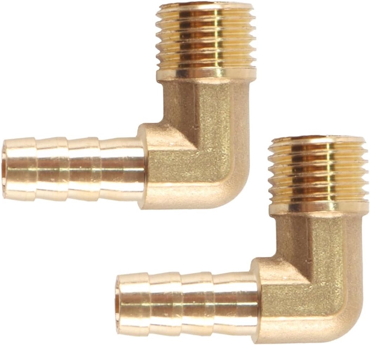 2 stuks Messing Slangconnector 90 Graden Elleboog 8mm Ribbel naar 1/4 PT Mannelijke Pijpadapter voor Tuin en Waterleidingen