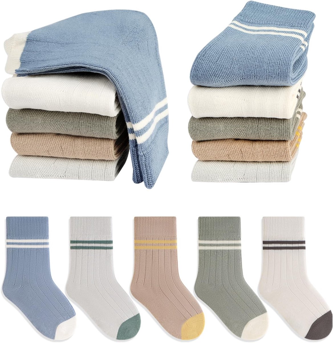 Sokken, kindersokken, 5 paar kindersokken, elastische babysokken voor jongens en meisjes, geschikt om te wandelen, spelen