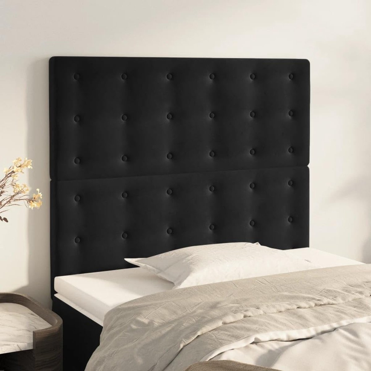 Hoofdeinde in zwart 80 x 5 x 118/128 cm, in hoogte verstelbaar met stabiele houten poten voor uitstekende rugondersteuning, zachte velours stof voor luxe