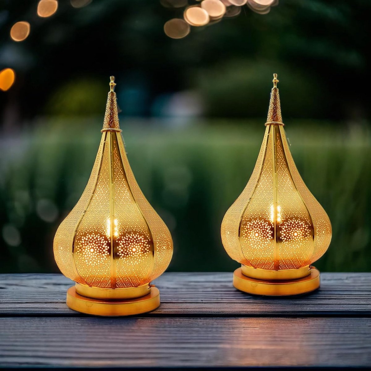 Windlichten, tuindecoratie, Ezana, goud