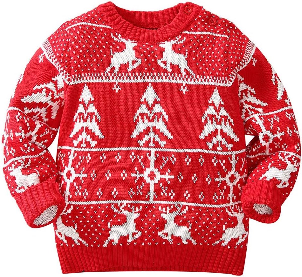 Trui met lange mouwen voor baby's, meisjes en jongens, gebreide kersttrui, gebreide jas, gebreide trui, herfst, winter truien, rood, 104/110 cm