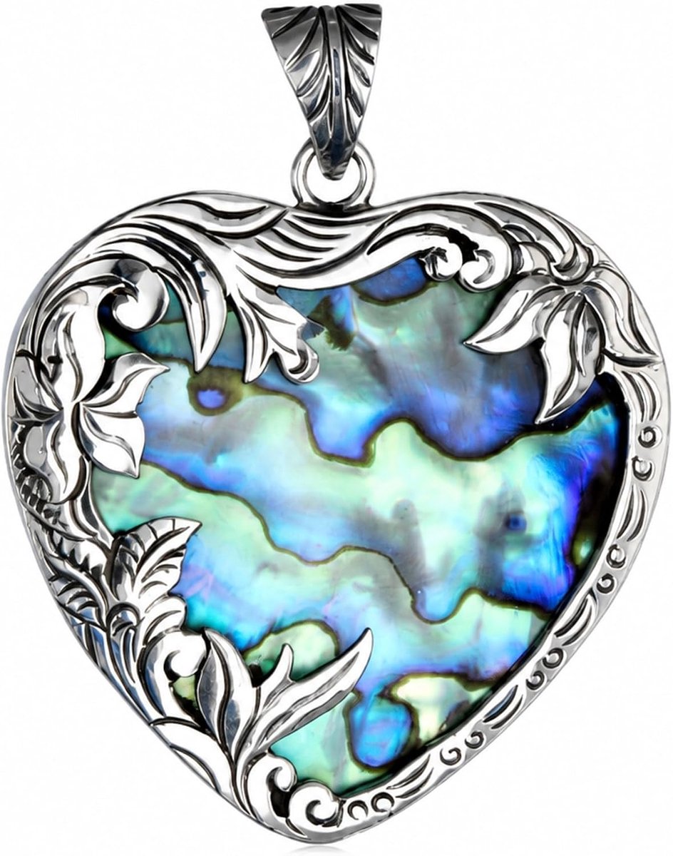 Paua schelp Abalone hanger hart, 925 zilver, 2082 hart groot