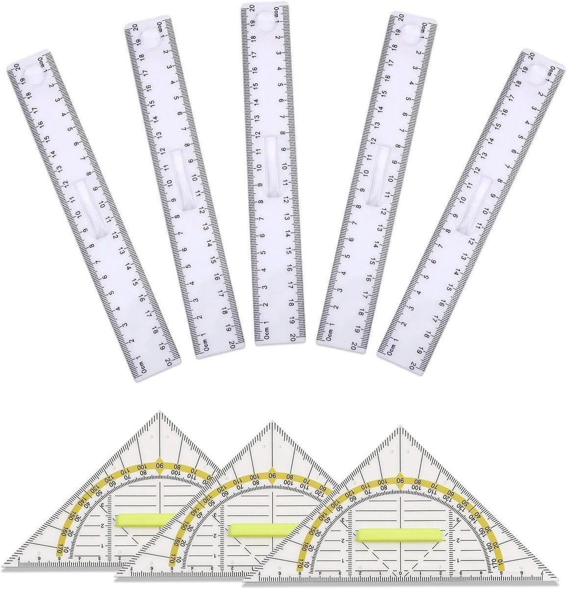 5-Delige Vergrootglas Liniaal Met Handvat En 3-Delige Driehoek Liniaal, Vergrootglas Liniaal Set Voor Studenten, Tekenen En Meten Leermiddelen, Kantoorbenodigdheden Voor Klaslokalen.
